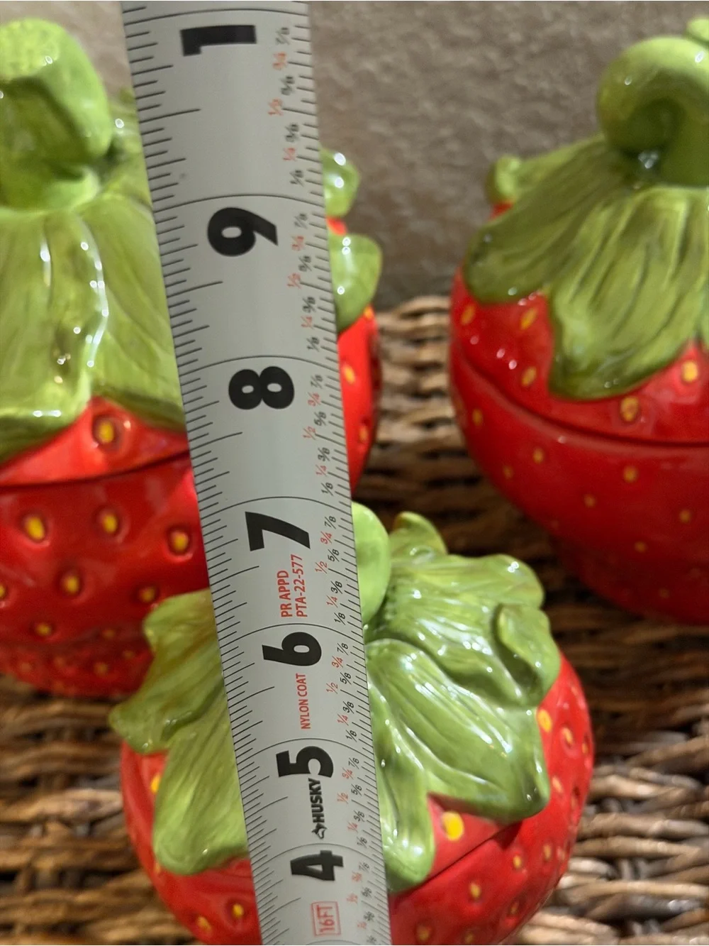 Set of 3 Ceramic Strawberry Canisters Jars with Lids Red Green Kitchen Decor
